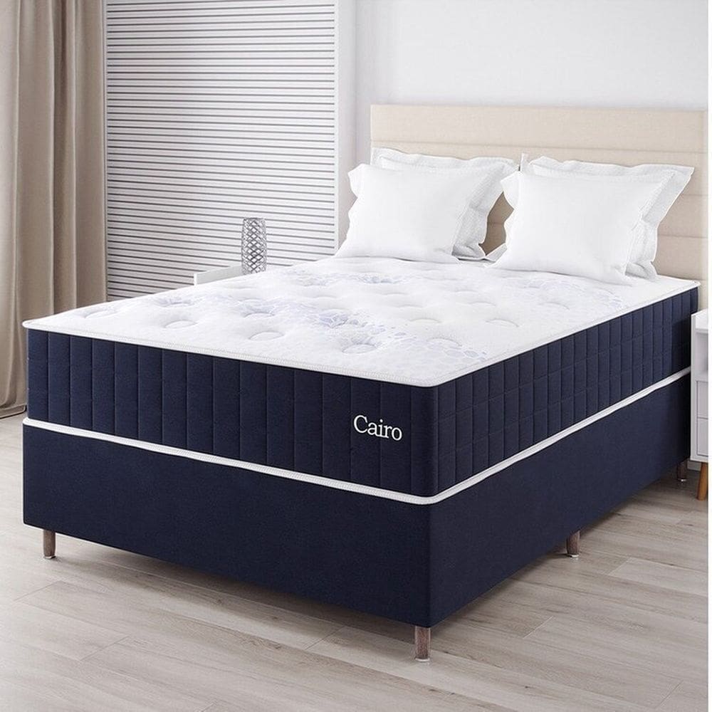 Conjunto Colchão Mola Ensacada e Base Box Casal 67x138x188cm Cairo Yescasa Azul