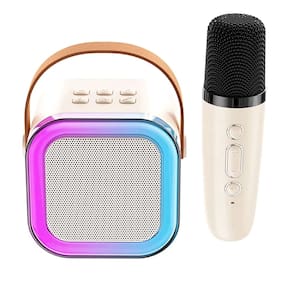 Caixa de Som Bluetooth Microfone Karaoke LED Iluminaçao RGB Muda Voz Caixinha Portatil Sem Fio Festa Som Musica Comemoraçao Aniversario Alto Falante