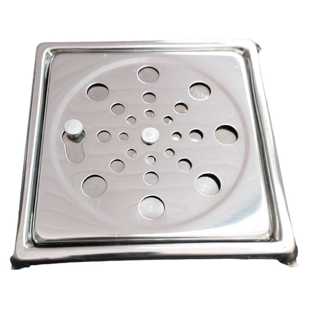 Ralo Grelha Tampa Inox Polido Quadrada 15x15 Anti Insetos e Odor Com Aro De Fixação Caixilho