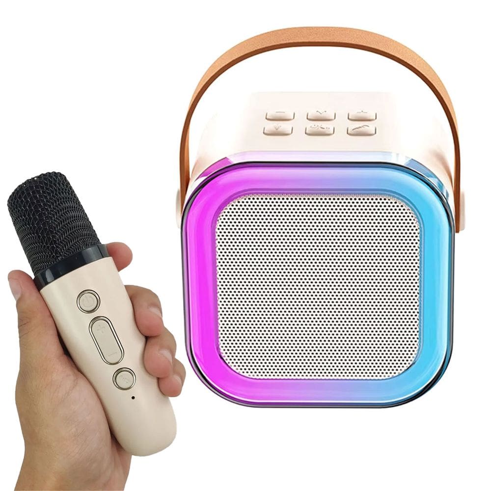 Caixa de Som Bluetooth Microfone Karaoke LED Iluminaçao RGB Muda Altera Voz Caixinha Som Musica Alto Falante Sem Fio Comemoraçao Aniversario