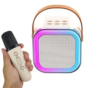 Caixa de Som Bluetooth Microfone Karaoke LED Iluminaçao RGB Muda Altera Voz Caixinha Som Musica Alto Falante Sem Fio Comemoraçao Aniversario
