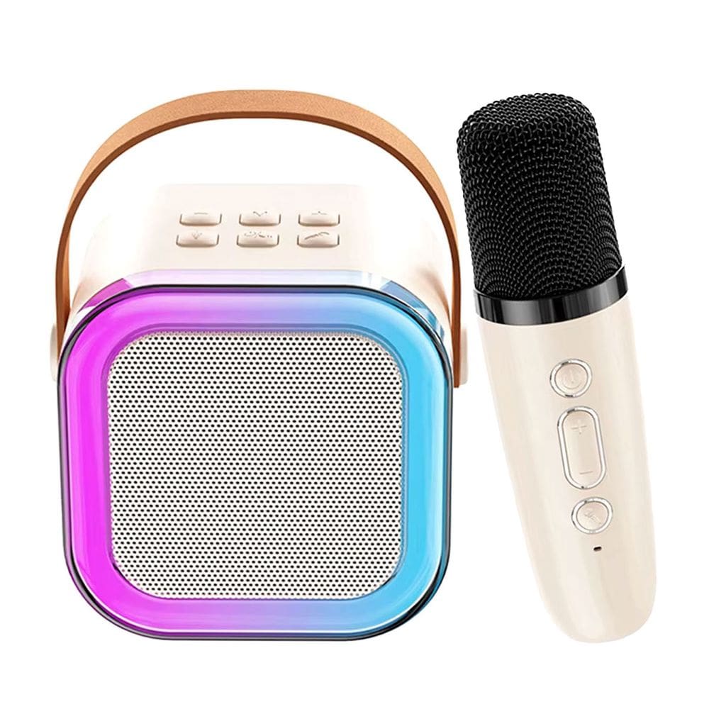 Caixa de Som Bluetooth Karaoke Microfone RGB LED Iluminaçao Altera Voz Caixinha Alto Falante Musica Som Sem Fio Aniversario Comemoraçao Festa