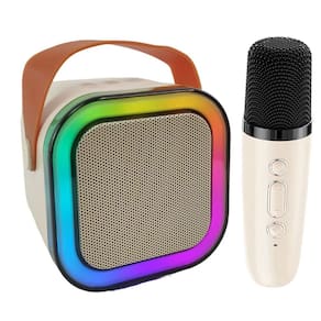 Caixa de Som Bluetooth Microfone Karaoke RGB Iluminaçao LED Alto Falante Caixinha Efeito Altera Voz Som  Musica Sem Fio Festa Aniversario Comemoraçao