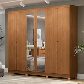 Guarda-Roupa Casal 6 Portas 4 Gavetas com Espelho Cb01r582 Canela - Kappesberg
