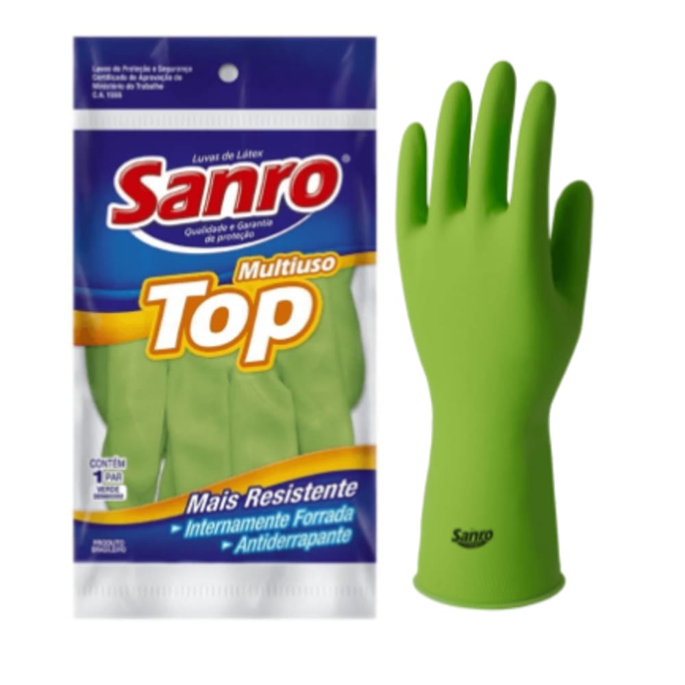Kit 5 Pares Luva em Látex Reforçada Verde - SANRO