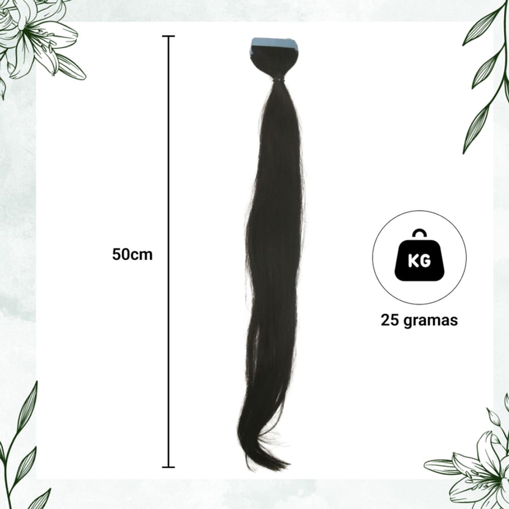 Mega Hair Fita Cabelo Humano 50cm Castanho Escuro 10 mechas