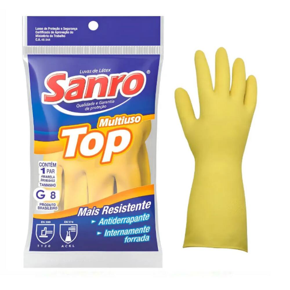 Kit 5 Pares Luva em Látex Reforçada Amarela - SANRO