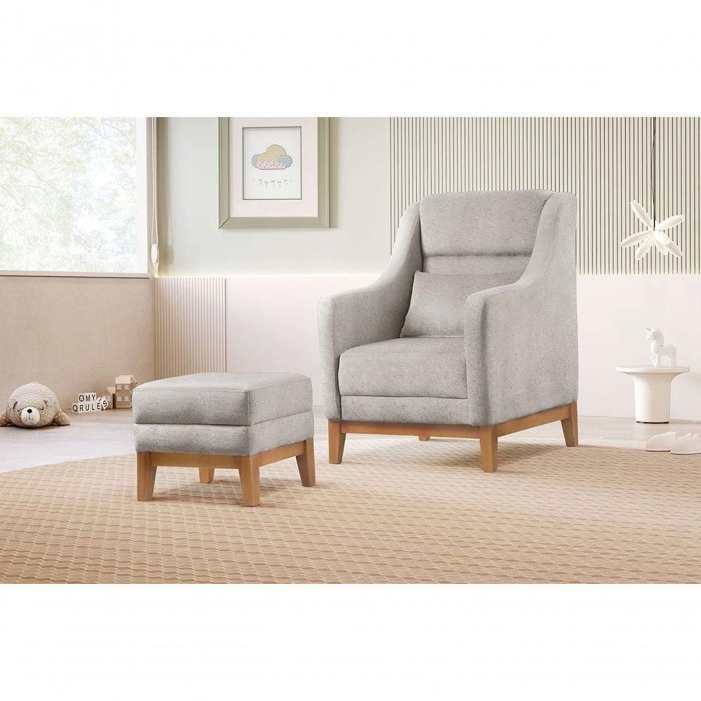 Poltrona De Amamentação Com Puff áquila linho Cinza 101