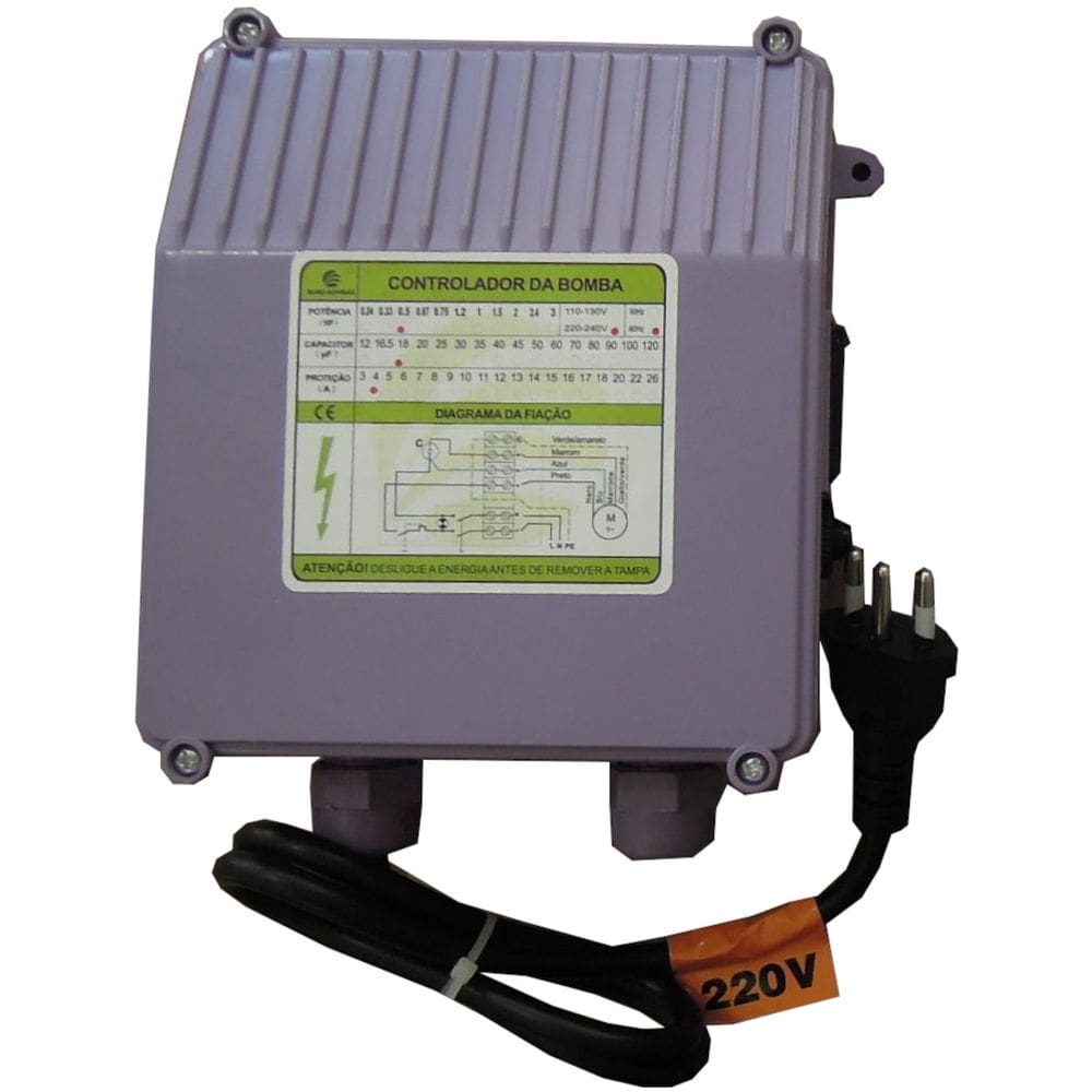 Control Box Eurobombas CB-3ESM2-9 para Bomba Submersa de 3 Polegadas 1/2CV Monofasico 220V 60HZ Roxo