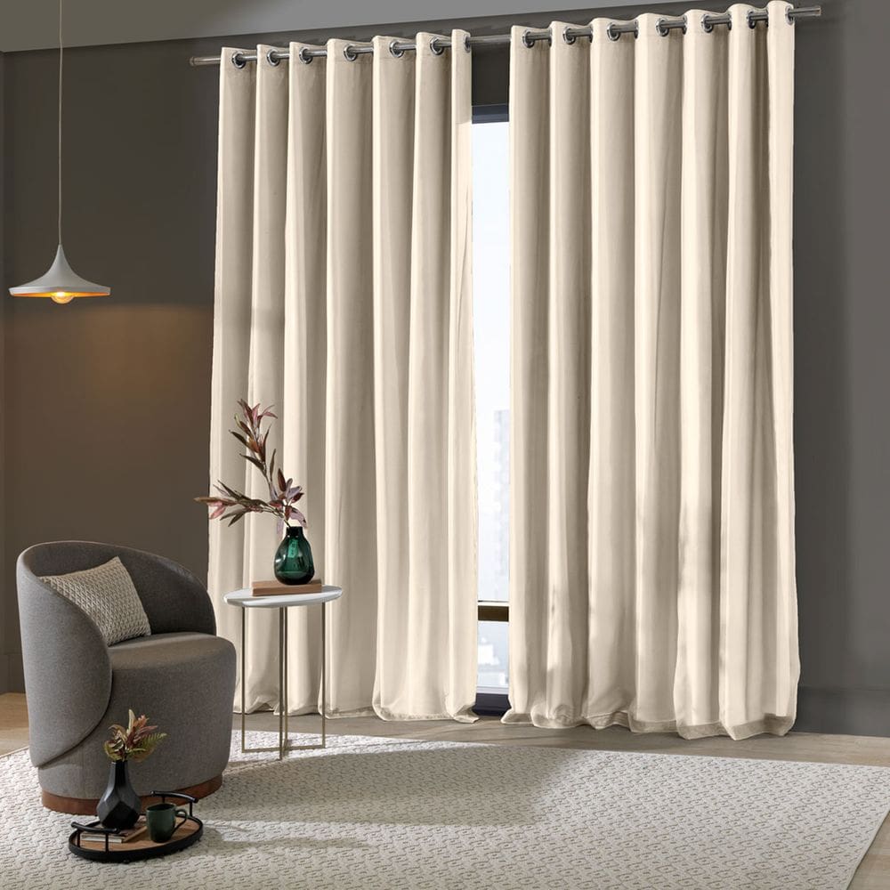 Cortina Blackout Quarto Areia Pratika Cromo 4,20 x 2,50 Voil Com Forro Corta Luz Pvc Bella Janela