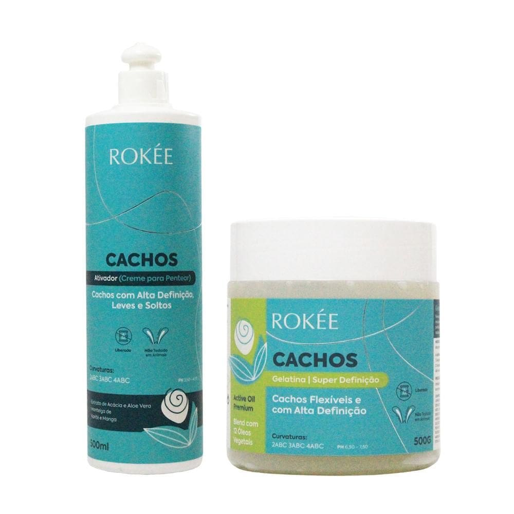 Kit ROKÉE Gelatina Definição 500g + Ativador 500ml Cachos