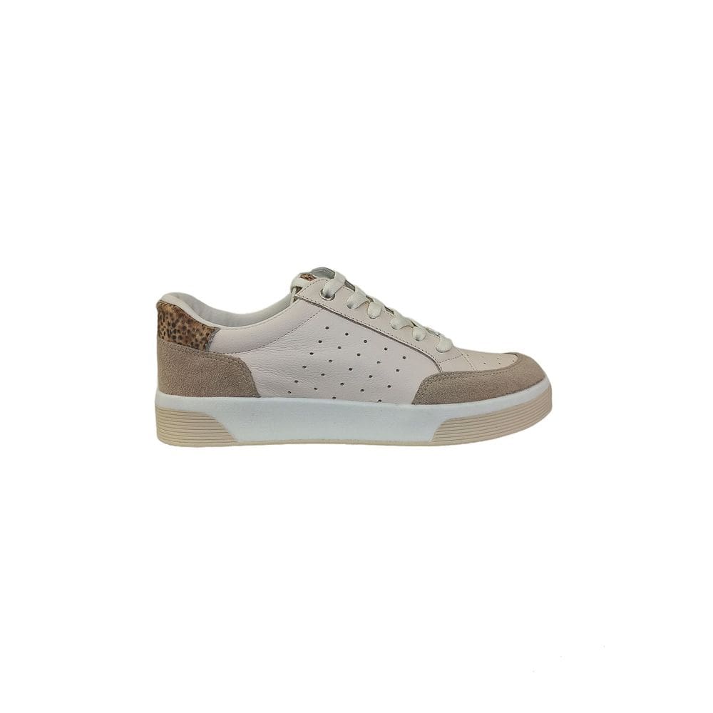 Tênis Casual Feminino Creme em Couro Onça Marina Mello Conforto