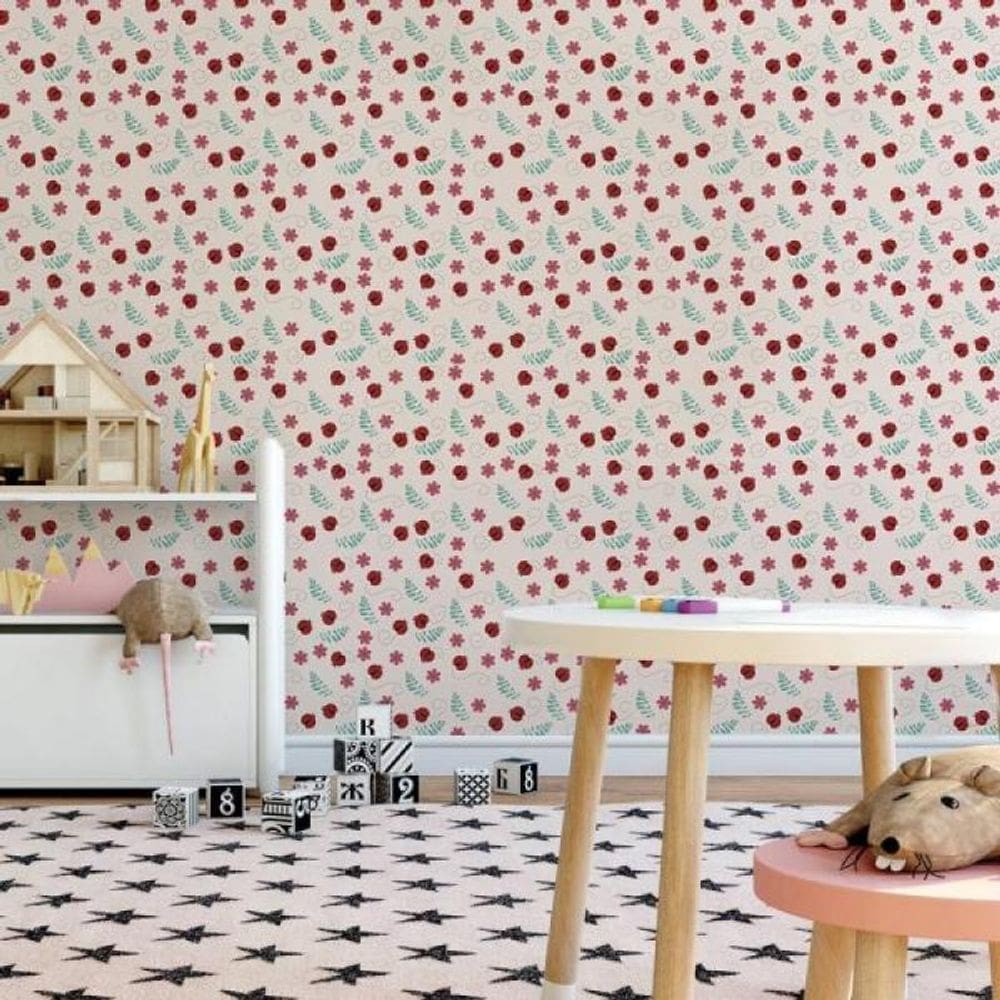 Papel de Parede Infantil Joaninha e Flores