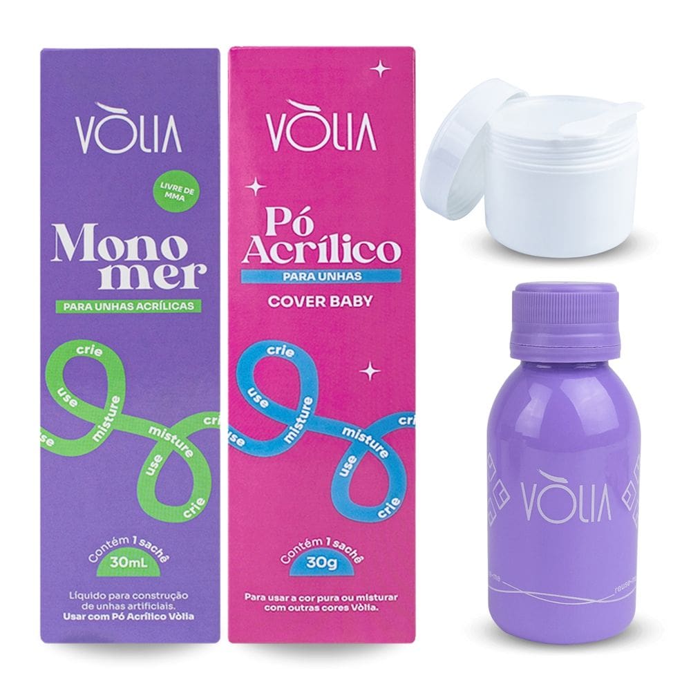 Kit Monomer 30ml + Pó Cover Baby Vòlia + Pote Gel + Frasco