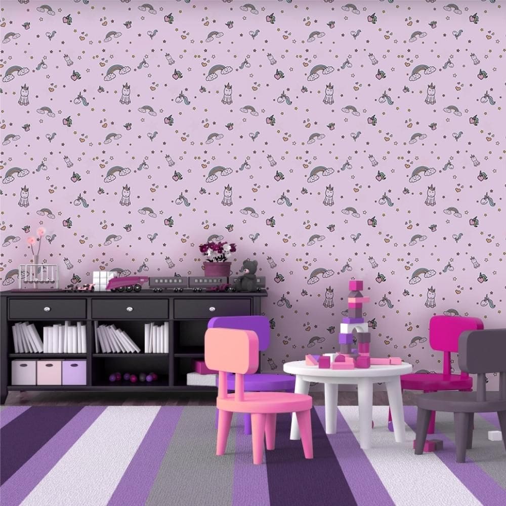 Papel de Parede Infantil Unicórnio Menina