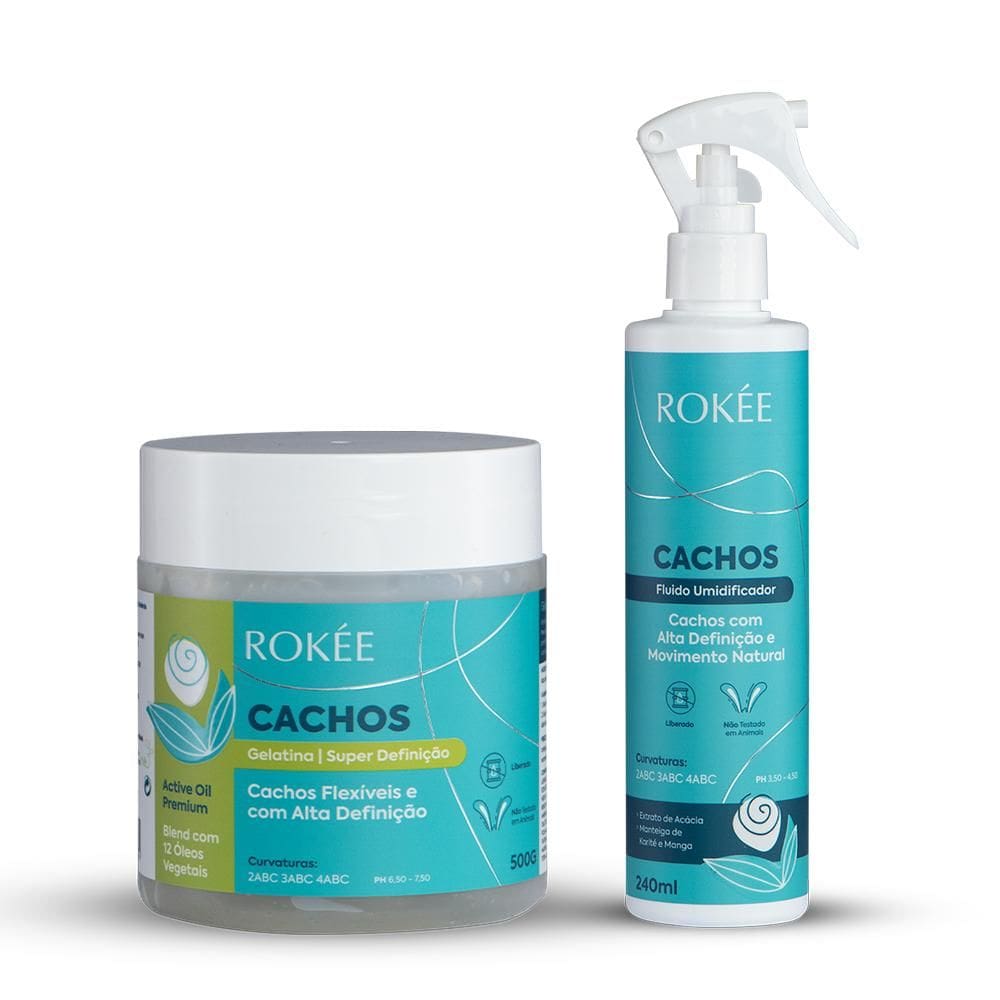 Kit ROKÉE Cachos Gelatina Definição 500g + Fluído 240ml