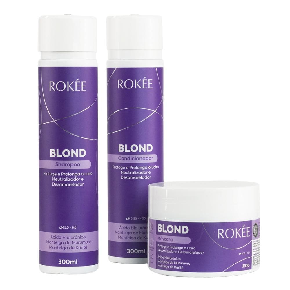 Kit Shampoo + Condicionador 300ml + Máscara 300g ROKÉE Blond