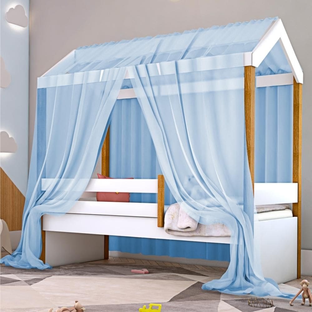 Cama Montessoriana Exclusiv Solteiro com Voal Azul