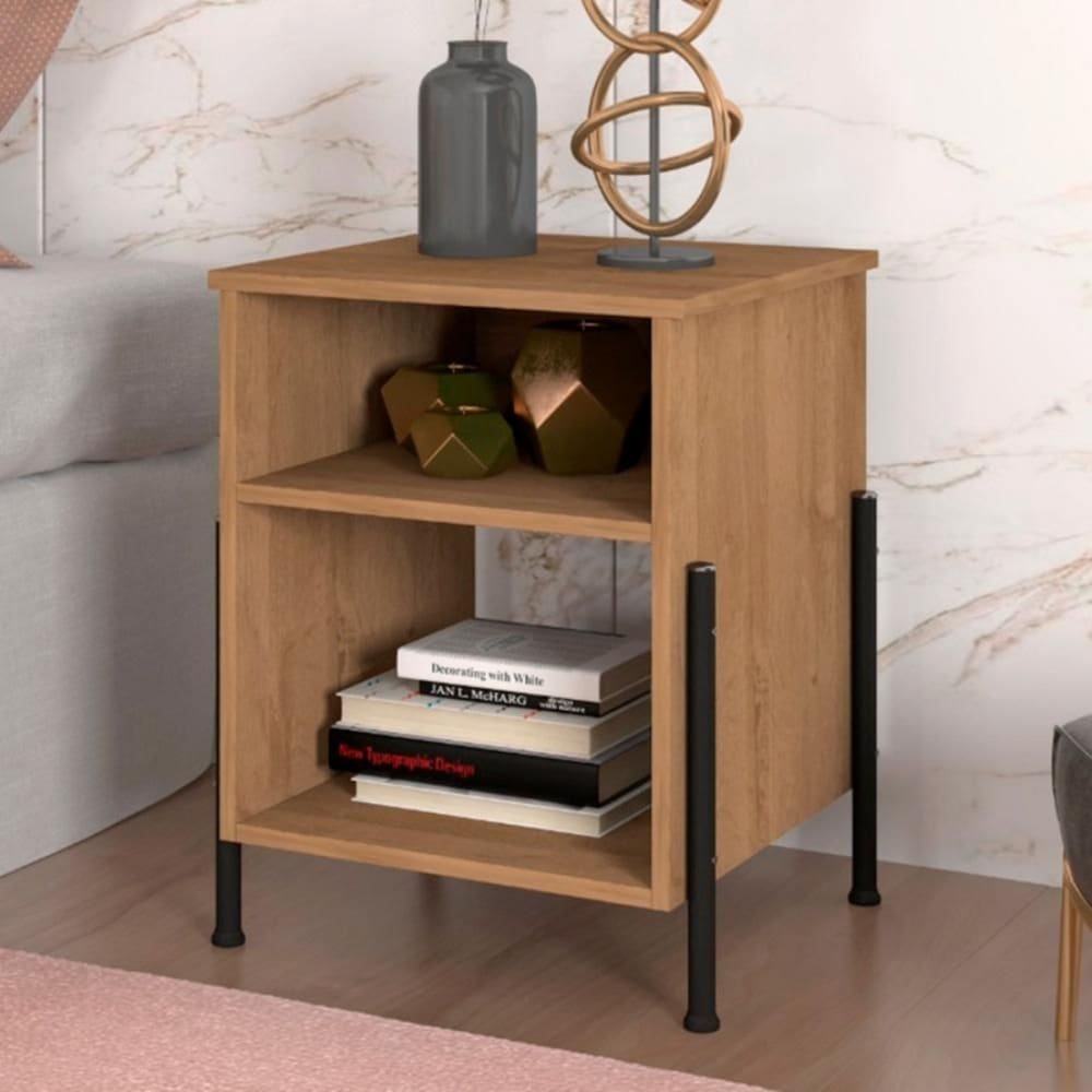 Mesa de Cabeceira Industrial Preto Snow