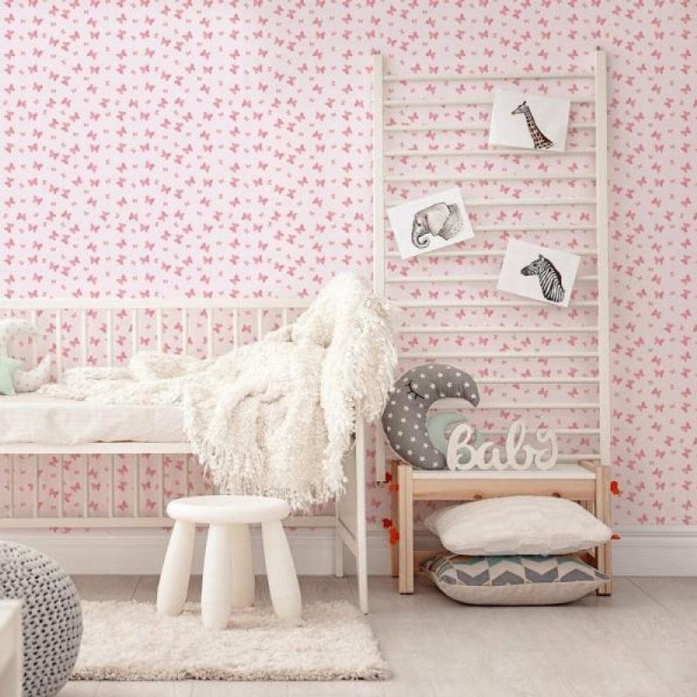 Papel de Parede Infantil Borboletas Rosas