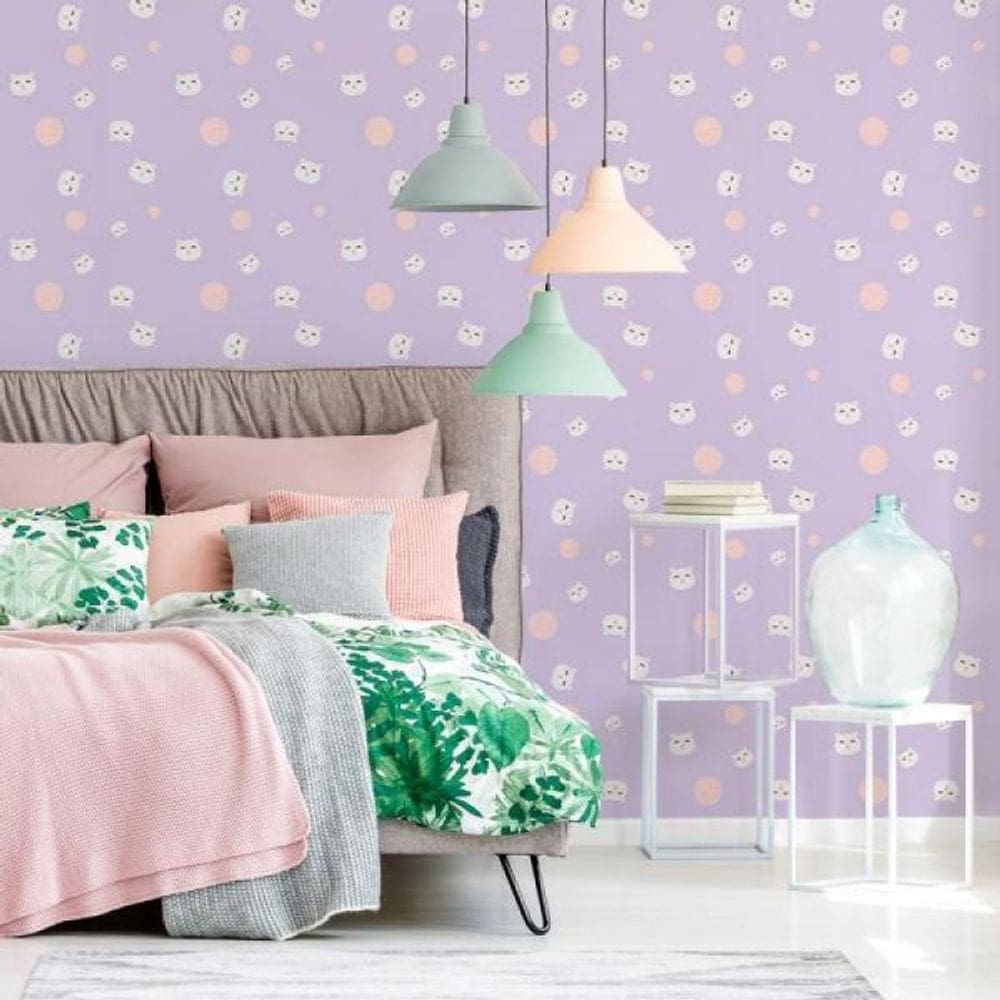 Papel de Parede Infantil Gato e Bola de Lã