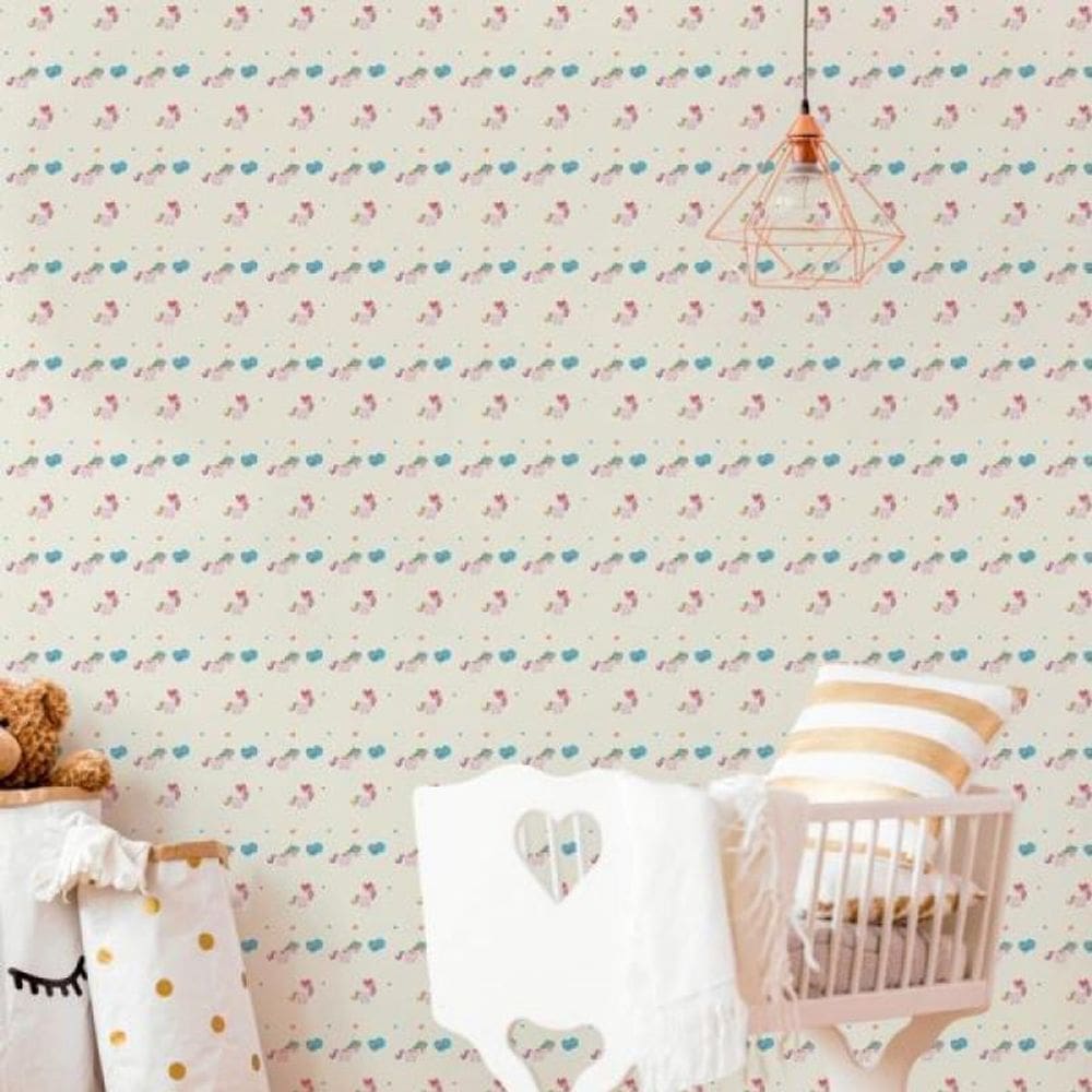 Papel de Parede Infantil Unicórnios Coloridos