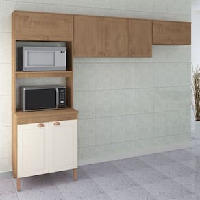 Cozinha Compacta Viena 7 Portas 2 Prateleiras Canelato Rustico/Off White - Atualle Móveis