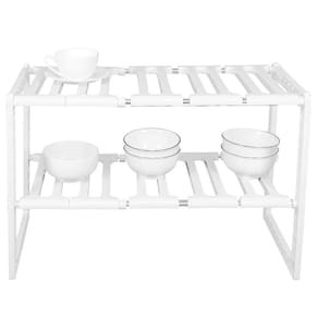 Organizador Rack De Cozinha Pia Panela Extensivel Ajustavel 2 Prateleiras Multiuso Mesa Objeto