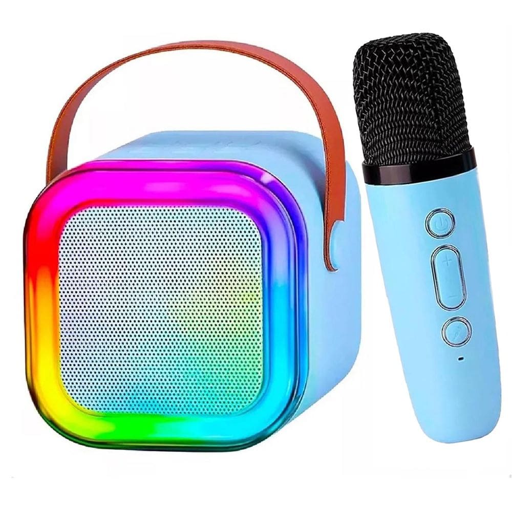 Caixa de Som Bluetooth Microfone Karaoke Efeito Altera Voz LED Iluminaçao RGB Caixinha Alto Falante Som Musica Sem Fio Aniversario Comemoraçao
