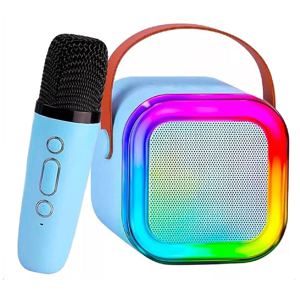 Caixa de Som Bluetooth Microfone Karaoke LED Muda Altera Voz Iluminaçao RGB Caixinha Som Musica Alto Falante Sem Fio Comemoraçao Aniversario