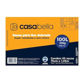 Saco de Lixo Casabella Dobrado Preto 100L - 25 Embalagens com 5 Unidades