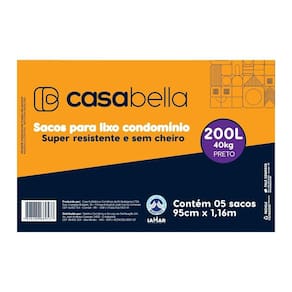 Saco de Lixo Casabella Dobrado Condomínio Preto 200L - 20 Embalagens com 5 Unidades