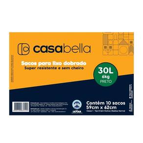 Saco de Lixo Casabella Dobrado Preto 30L - 25 Embalagens com 10 Unidades