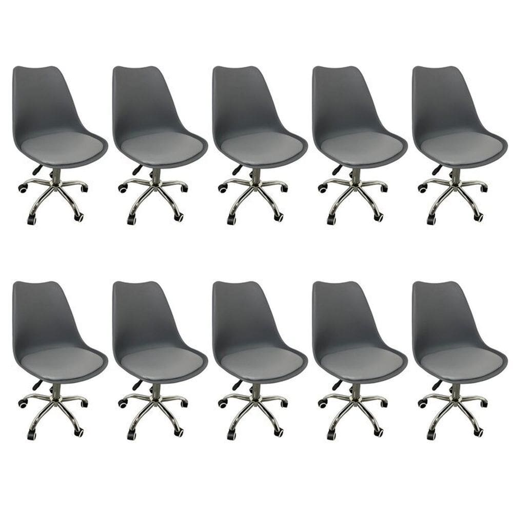 Kit 10 Cadeiras para Escritório Secretária Decorativa Eames Chicago Cinza
