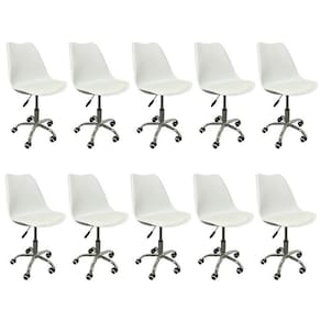 Kit 10 Cadeiras para Escritório Secretária Decorativa Eames Chicago Branco