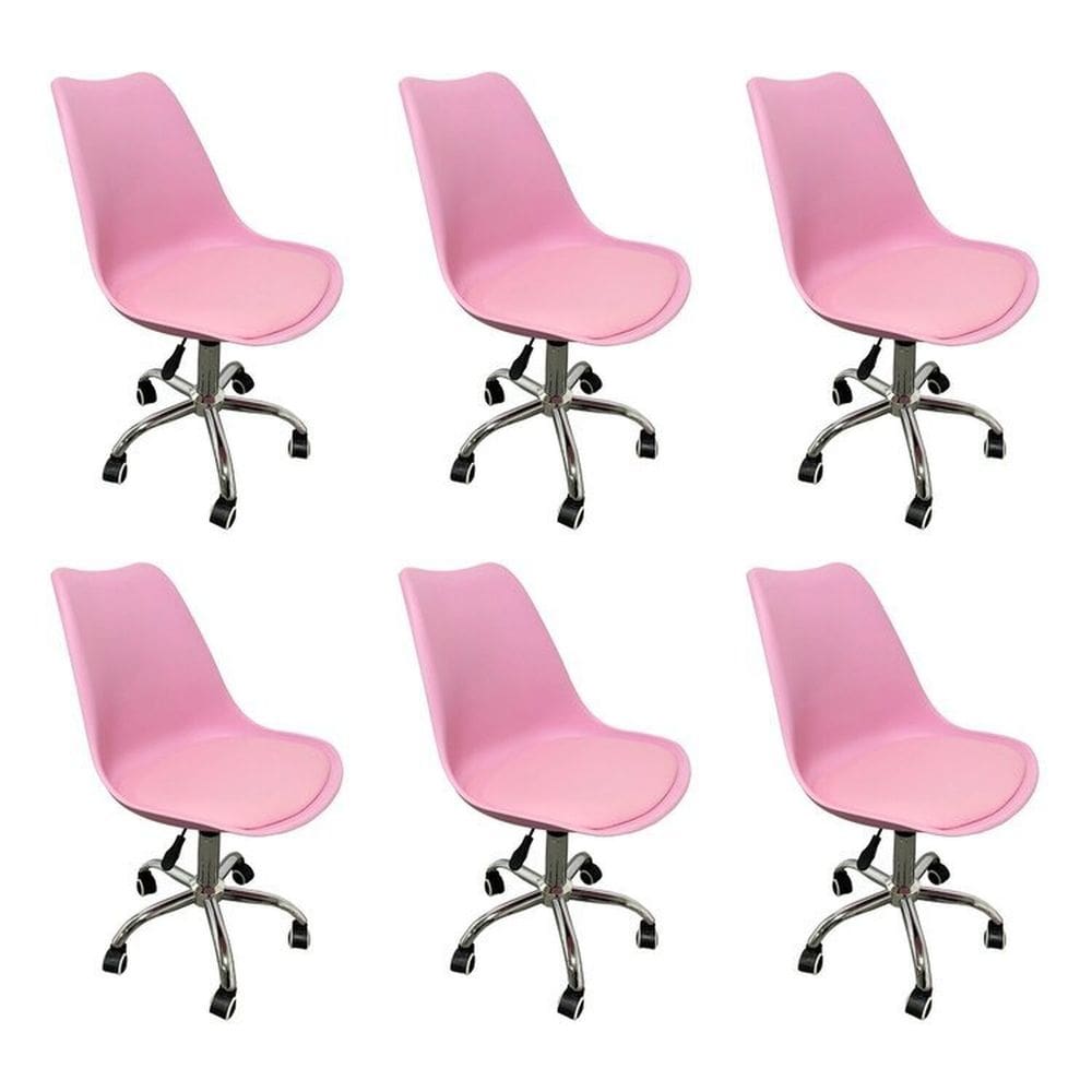 Kit 8 Cadeiras para Escritório Secretária Decorativa Eames Chicago Rosa