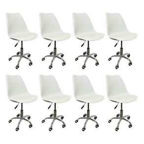 Kit 8 Cadeiras para Escritório Secretária Decorativa Eames Chicago Branco