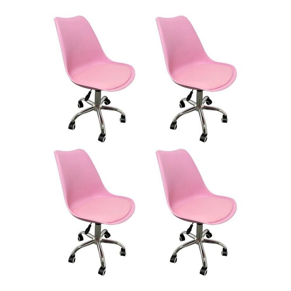 Kit 4 Cadeiras para Escritório Secretária Decorativa Eames Chicago Rosa