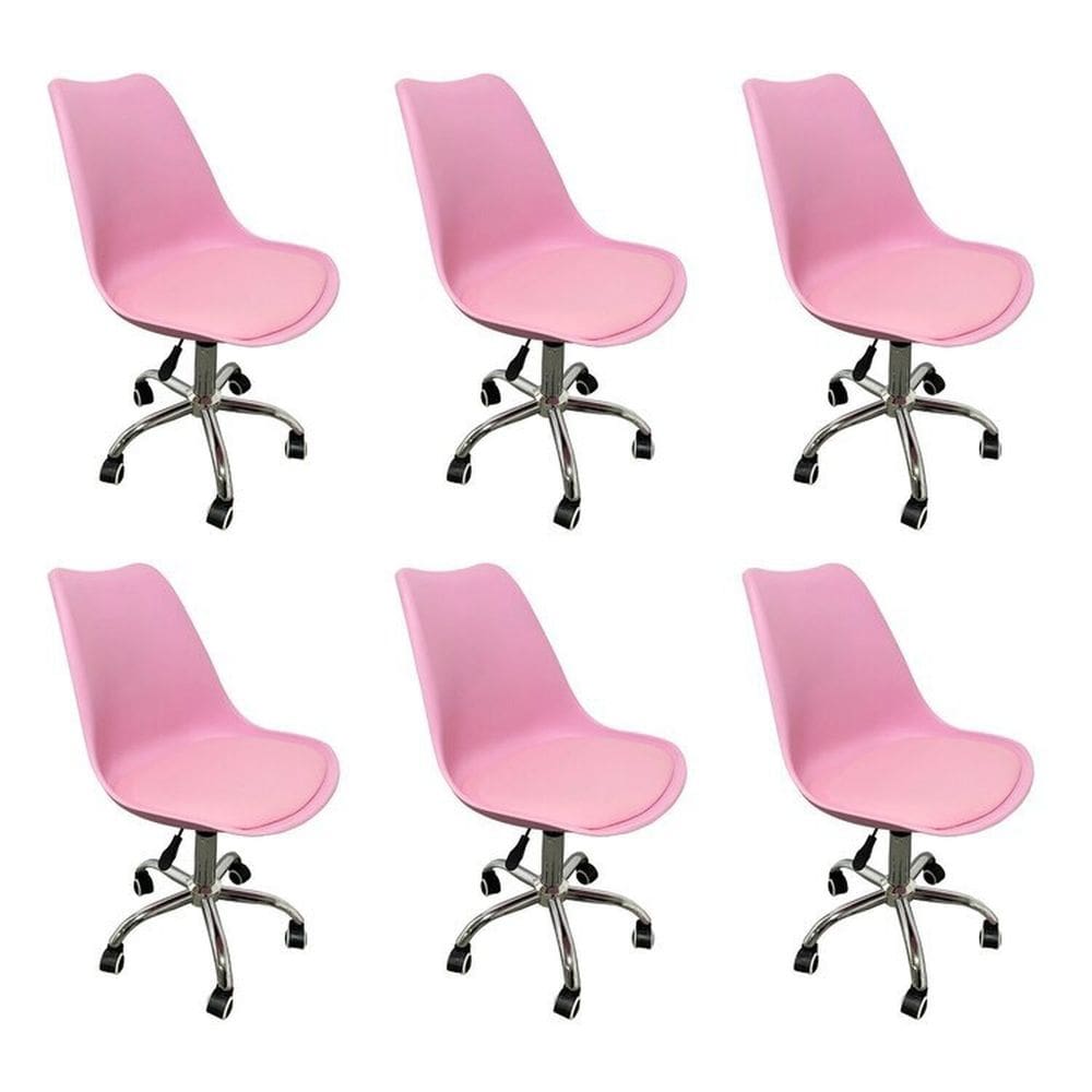 Kit 6 Cadeiras para Escritório Secretária Decorativa Eames Chicago Rosa