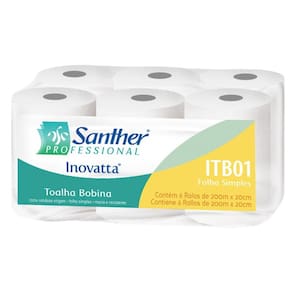 Toalha Papel Rolo Branca 20Cmx200M 06 Rolos Santher Inovatta