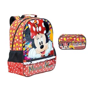 Kit Escolar Minnie Mouse Mochila De Costas + Estojo Duplo