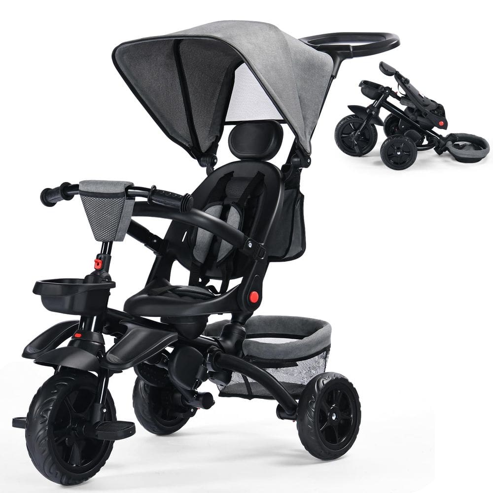 Triciclo Kinder King Kids 7 em 1 dobrável com alça cinza