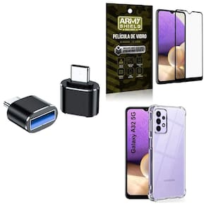 Capa Samsung A32 5G + Adaptador Otg Tipo C/Usb + Película 3D