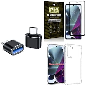 Capa Moto G200 5G + Adaptador Otg Tipo C / Usb + Película 3D