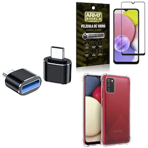 Capa Samsung A03S + Adaptador Otg Tipo C / Usb + Película 3D