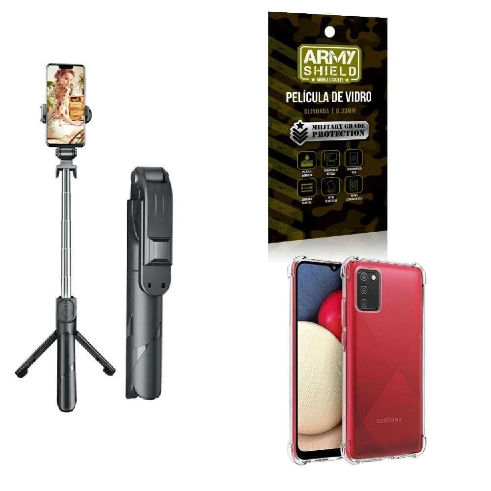 Kit Tripé De Selfie + Capinha Samsung A03 S + Película 3D
