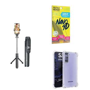 Kit Tripé De Selfie + Capinha Samsung S21 Plus + Película 9D