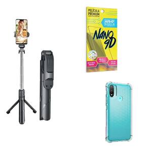 Kit Tripé De Selfie + Capinha Motorola E20 + Película 9D