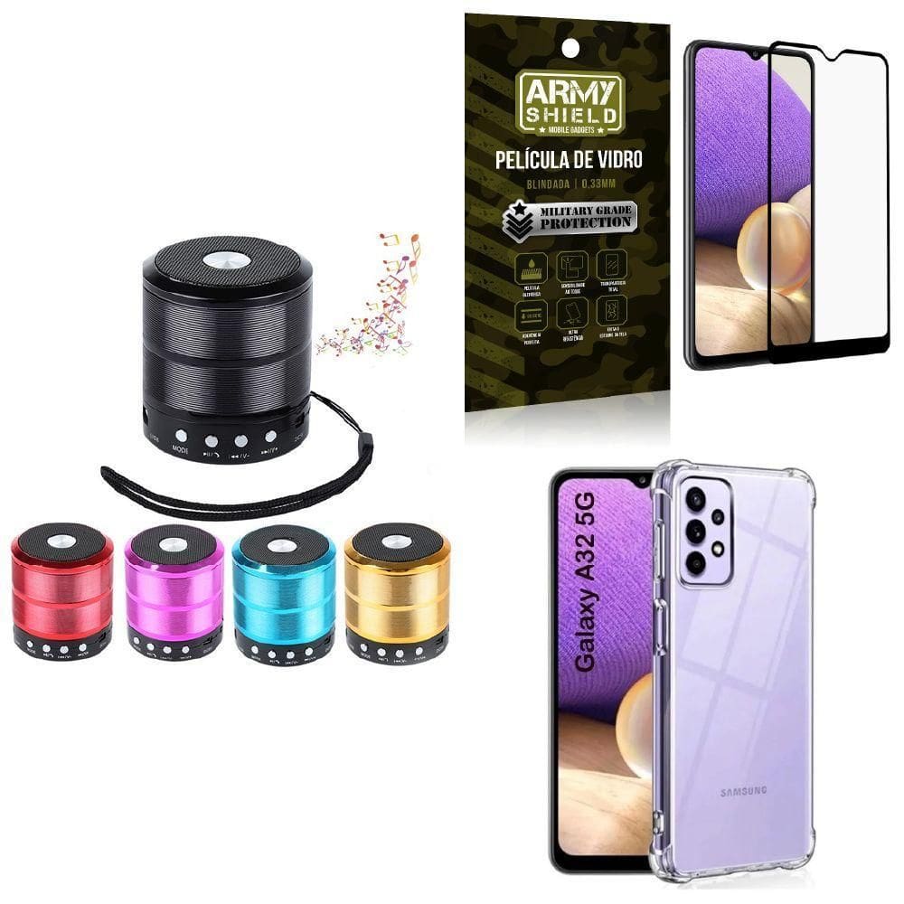 Capinha Samsung A32 5G + Mini Som Bluetooth + Película 3D