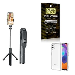 Kit Tripé De Selfie + Capinha Samsung M62 + Película 3D